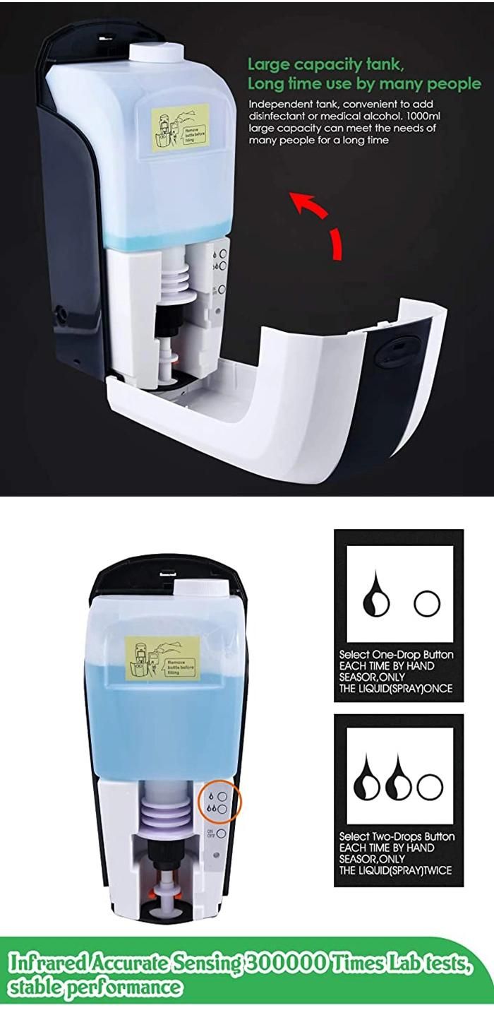 Saige 1000ml Hotel Wall Mounted Auto Sensor Touchless Automatic Soap Dispenser for Alcohol