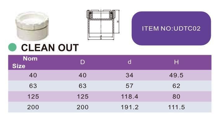 China Factory Good Quality PVC Drainage Water Pipe Fittings Clean out UPVC Fittings ASTM D2665