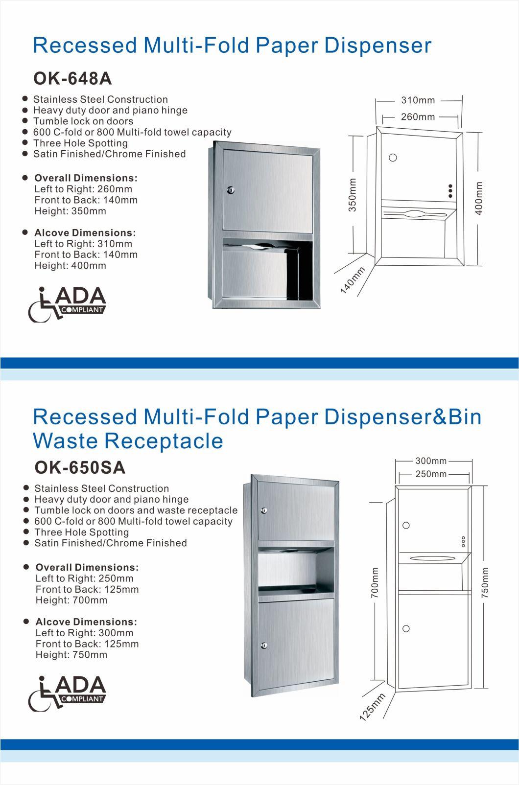 Combination Hygiene Recessed Paper Towel Dispenser/Automatic Hand Dryer/ Waste Receptacle