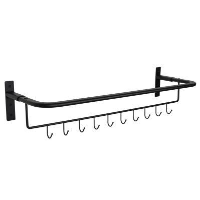 Wall Mounted Black Metal Towel Rack with 10 Hooks