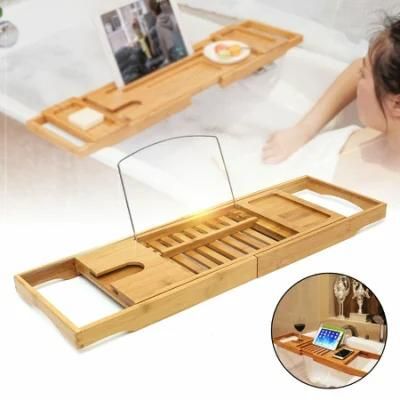 Nature Gear Wood Bamboo Luxury Bath Caddy for Your Book, Tablet or Smartphone - Bathtub Tray with Extending Arms