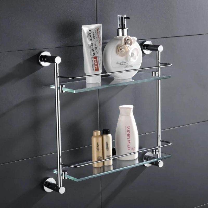 Tempered Glass Bathroom Shelf Wall Mounted Double Towel Rack