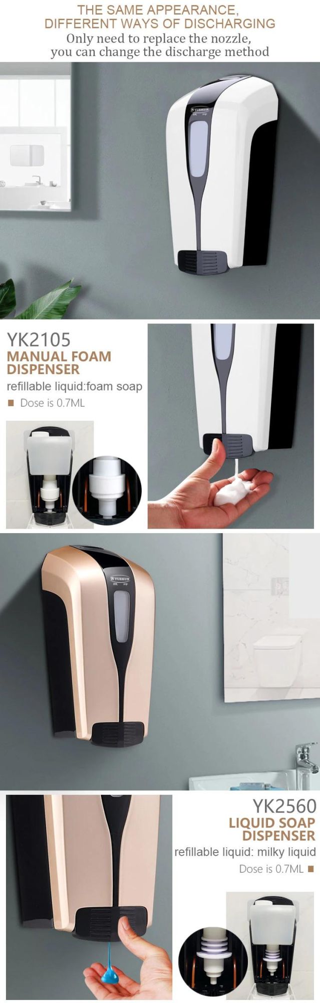 Push Button ABS Plastic Wall Mounted 1 Litre Hand Soap Dispenser for Bathroom