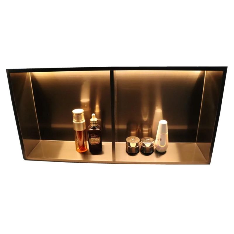 300× 600× 100mm Bathroom 1 Shelf with Board Bath Built in Embedded Stainless Steel Rack Holder Recessed Luminous Shower Wall Mounted Niche