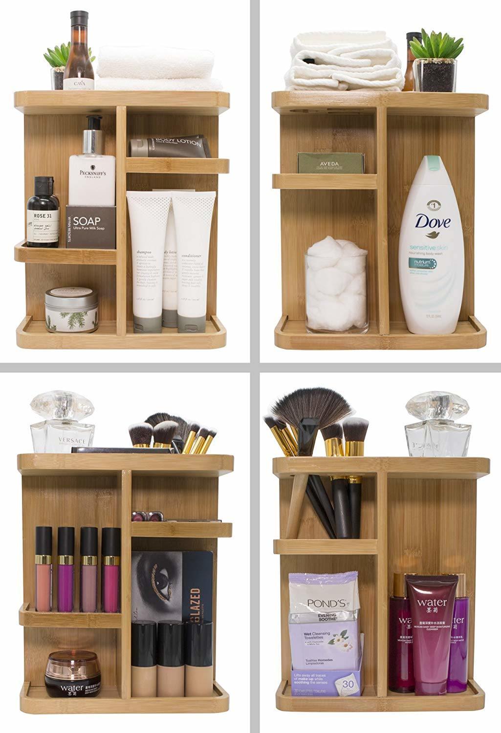 Bamboo Counter Top Organizer Makeup Holder