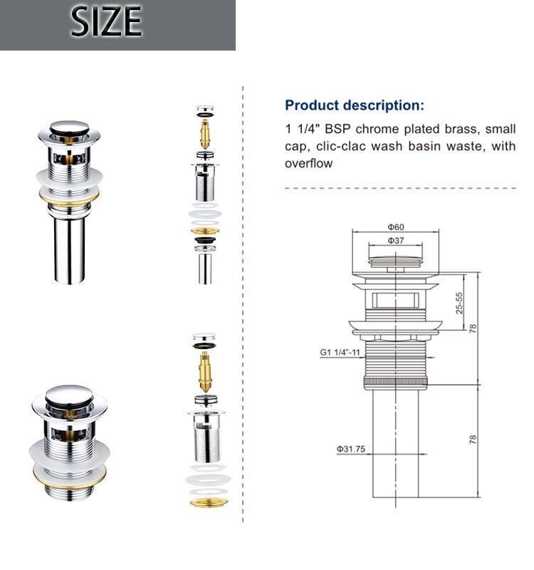 Well Priced Big Cap Clic-Clac Wash Basin Waste Brass Steel Sink Waste Coupling with Promotional Price