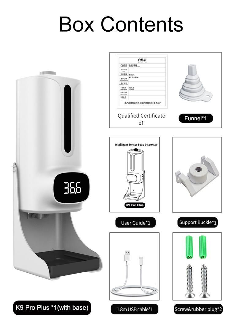 Hand Wash Free Touch Auto Sanitizer Gel Soap Thermometer Dispenser K9 PRO Plus