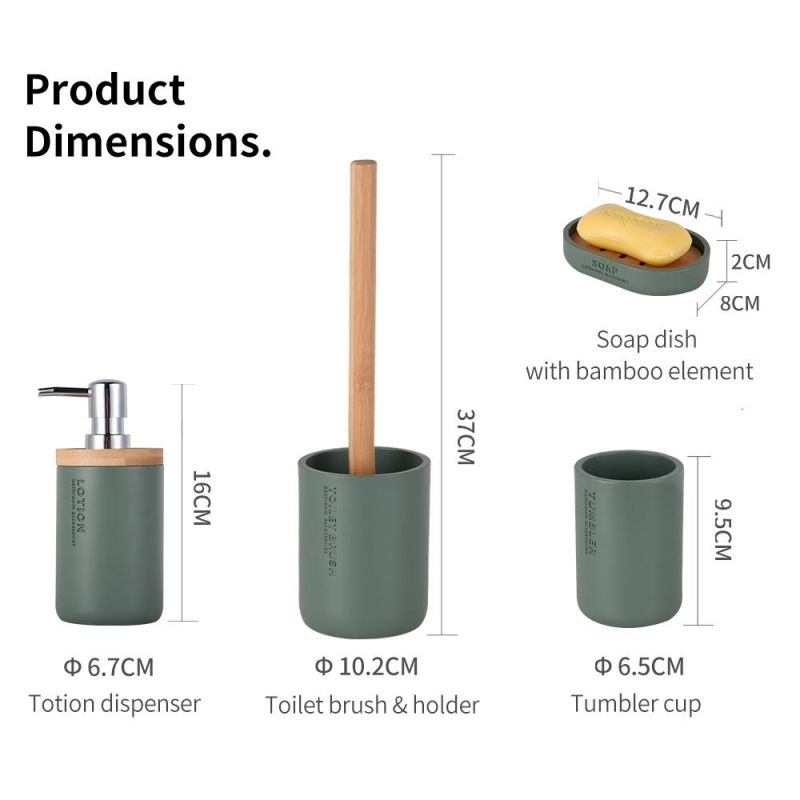 Modern Designed Polyresin with Bamboo 6-Piece Bathroom Accessories Set Shower Toilet Accessories