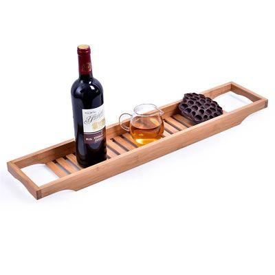 Bamboo Wooden Bathtub Caddy Tray Bath Caddies Storage with Rails Bathroom Stand