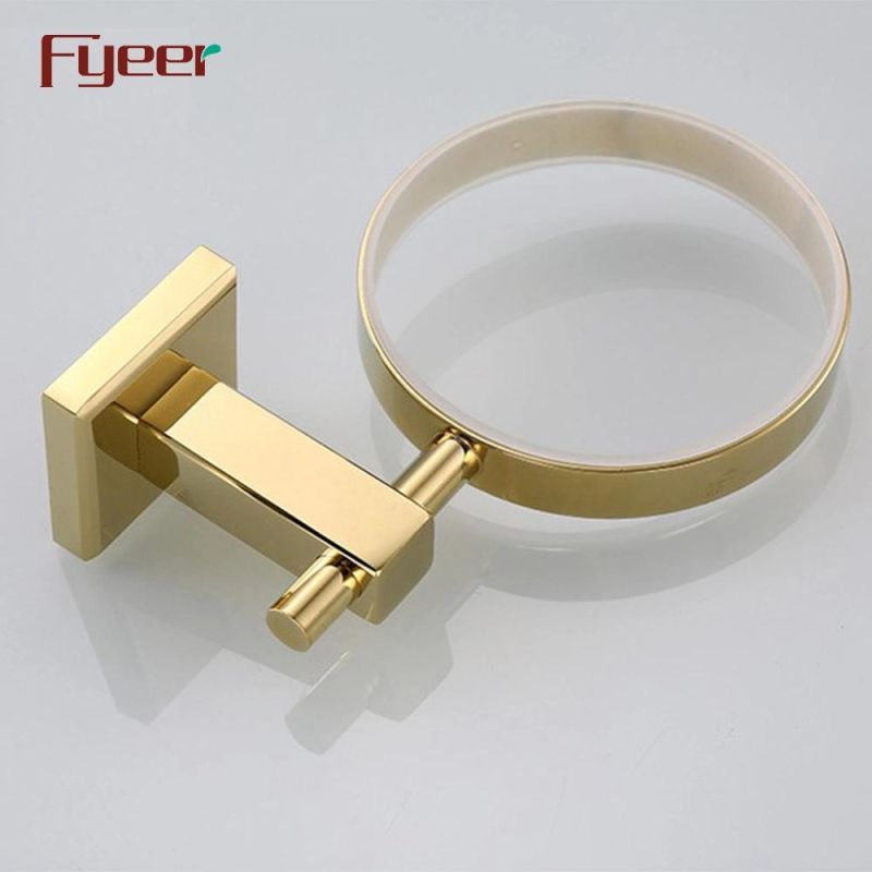 Fyeer Bathroom Accessory Golden Brass Toilet Brush Holder