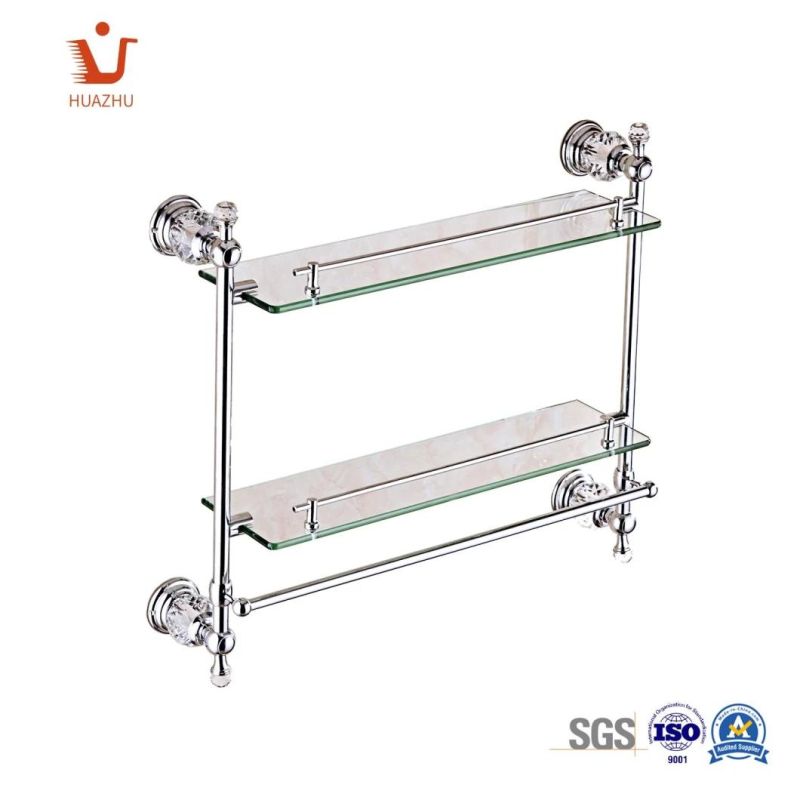 Modern Bathroom Accessories Brass Wall Mounted Double Glass Shelf