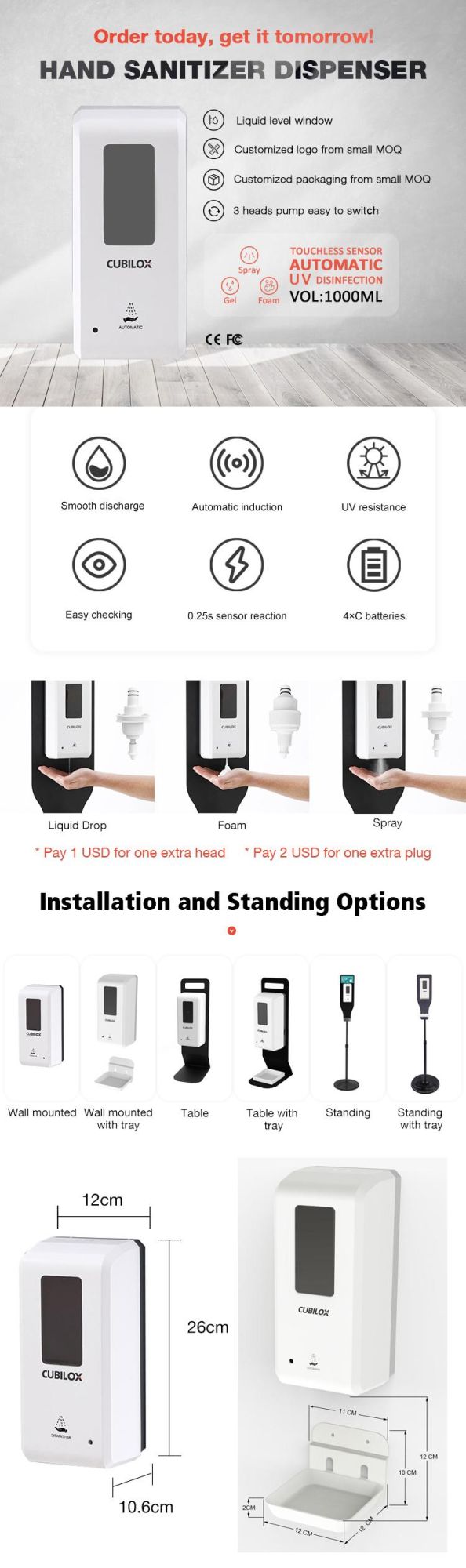 White Dissassemble Floor Stand Dispenser for Dispensers