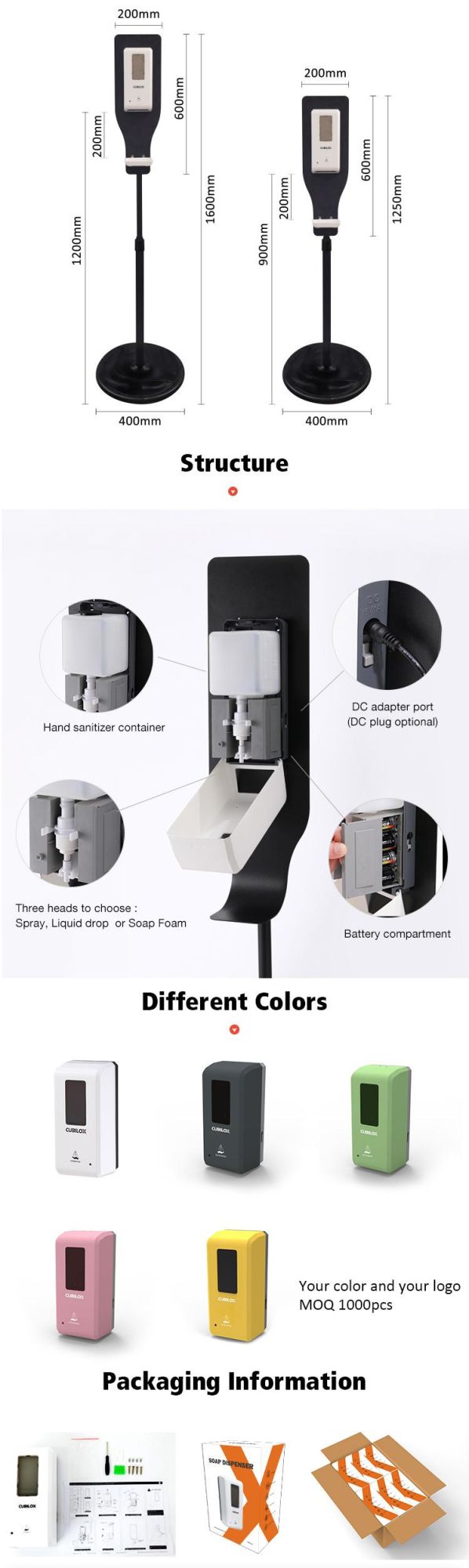 1000ml Automatic Battery Powered Large Alcohol Dispenser in Gel