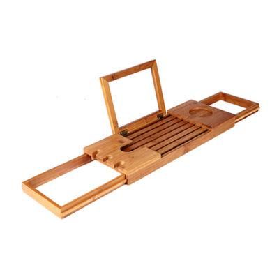 Hot Selling Bathtub Tray with Mirror and Phone Rack Bathtub Bath Caddy Wholesale, Bath Rack, Bamboo Bathtub Caddy Tray