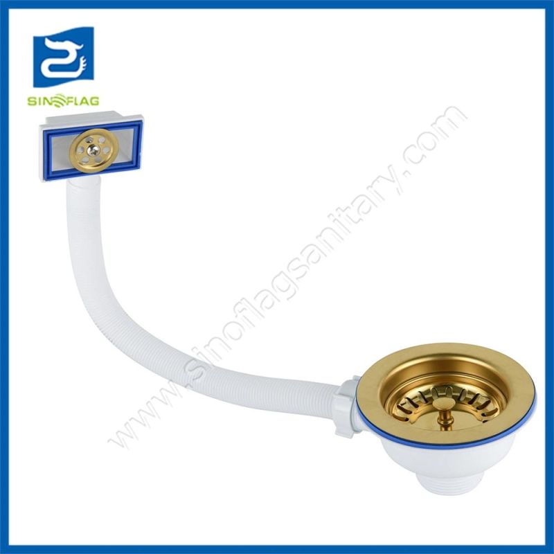 Bronze Finish Sink Basket Strainer with Overflow Hose