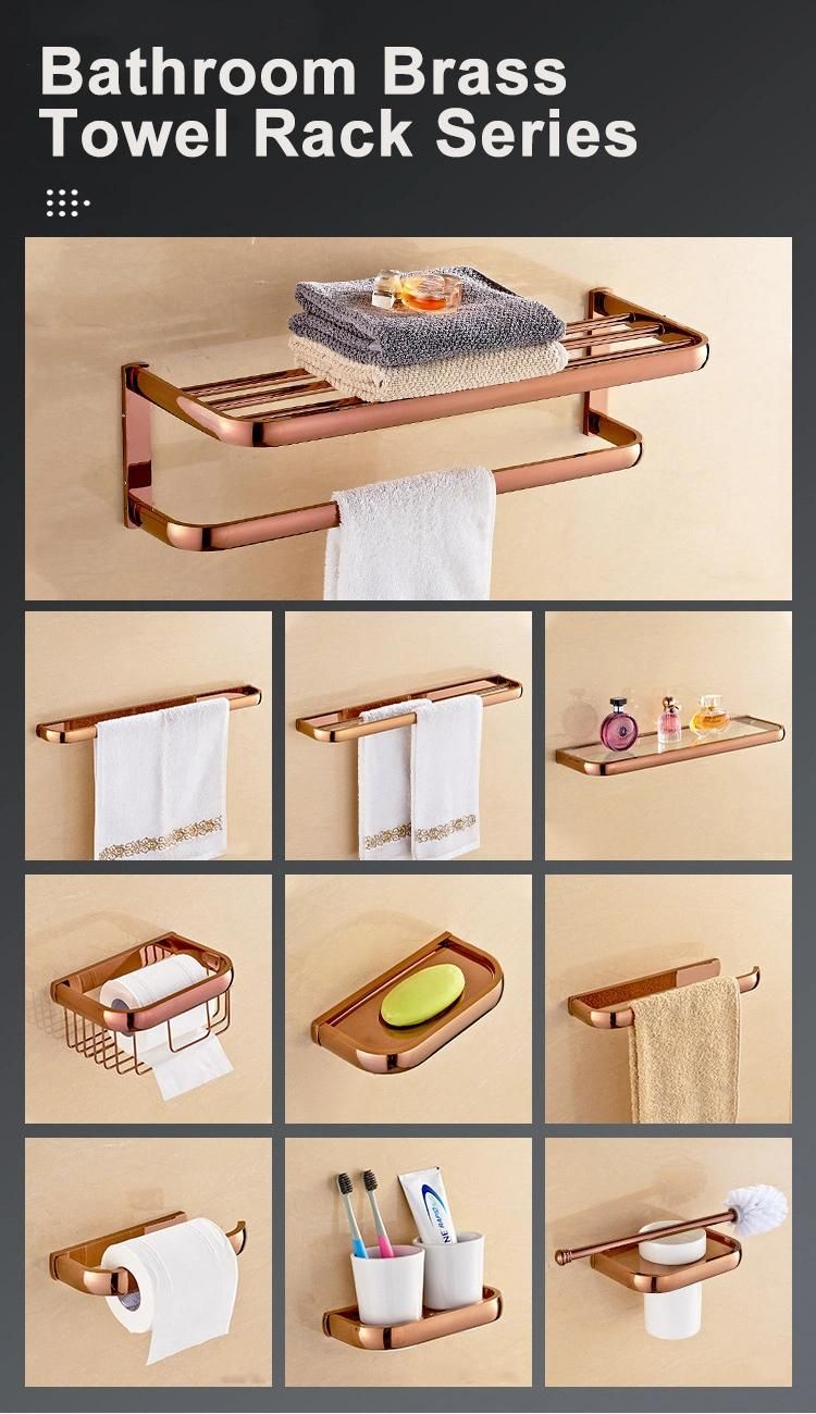 Hotel Rose Gold Towel Shelf Holder Wall Mount Modern Brass Towel Rack