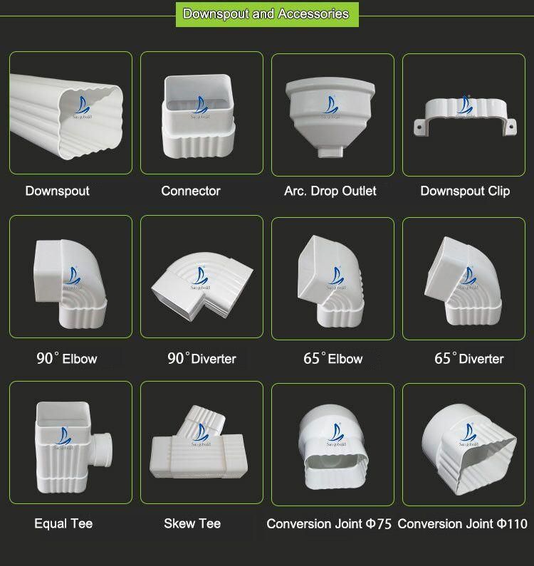 White Vinyl Drain System Roofing Water Gutterway K-Style 5.2 Inch PVC Rainwater Gutters