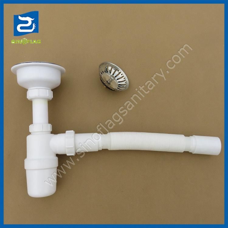 Single Basin PP Bottle Trap Plastic Sink Drainer PVC Sink Trap