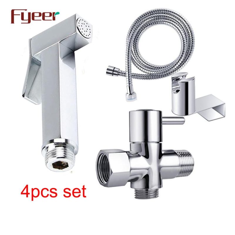 Fyeer Solid Brass Square Body Chrome Plated Bathroom Toilet Shattaf Bidet Spray Set