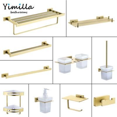 Bathroom Sanitary Brushed Gold Bathroom Fittings Paper Soap Shelf Towel Holder