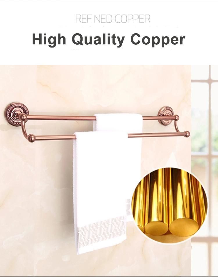 Hotel Rose Gold Brass Bathroom Accessories Wall Mount Towel Shelf Holder