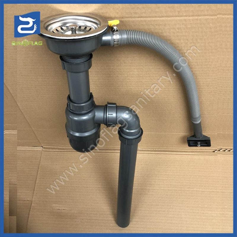 113mm Stainless Drainer Pipe Sink Strainer with Elbow Outlet Pipe