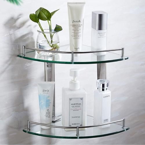 Wall Mounted Glass Shelf with Stainless Steel Brackets Corner Shower Shelf