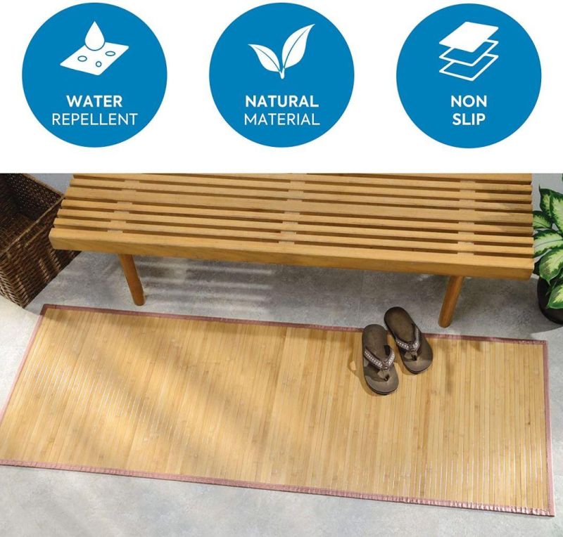 Bamboo Floor Mat Non-Skid, Water-Resistant Runner Rug for Bathroom, Kitchen, Entryway, Hallway, Office, Mudroom, Vanity, 72" X 24" , Natural Tan