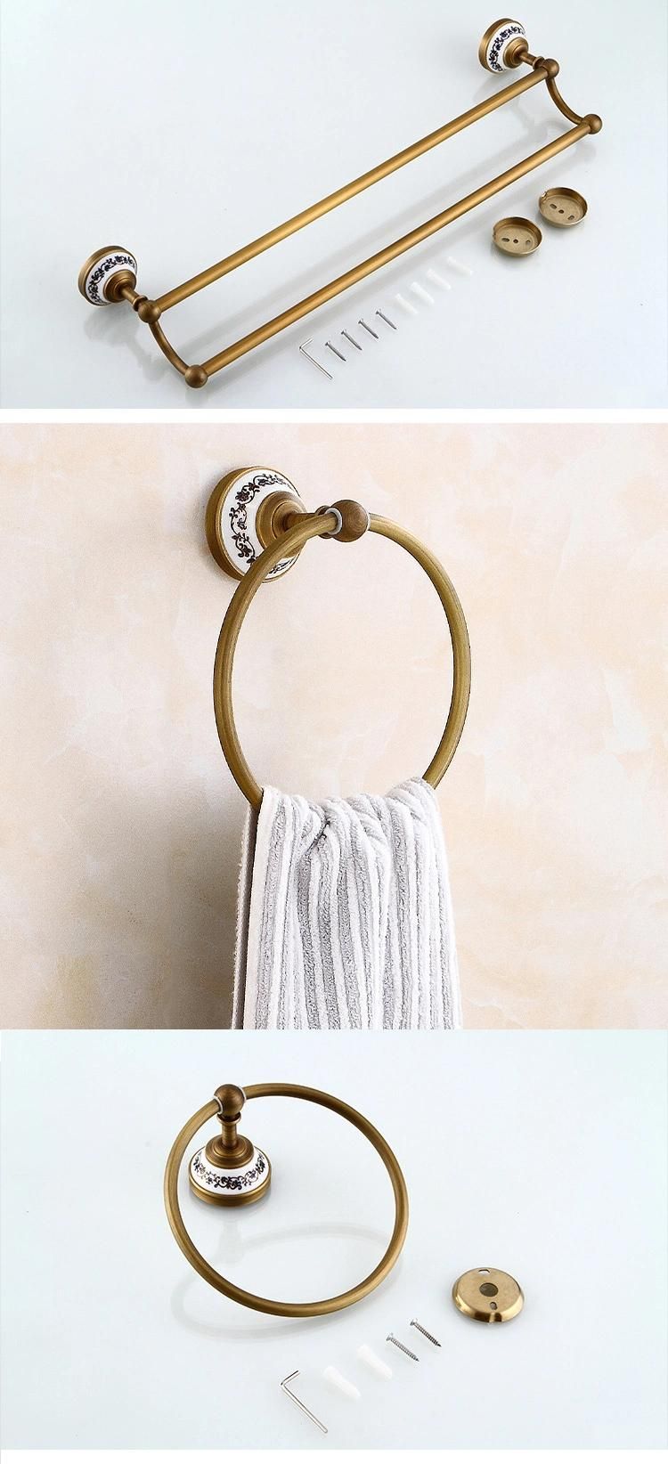 European Vintage Hotel Bathroom Towel Rack Set Elegant Wall Antique Brass Towel Rack