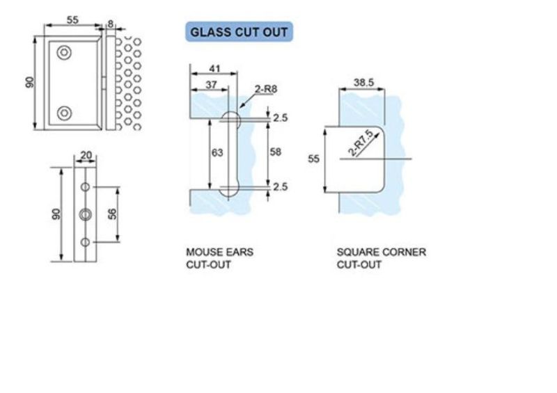 Chrome Plated 90 Degree Bathroom Hinge for Glass Door Brass Mirror Finish Hinge Glass Hinge