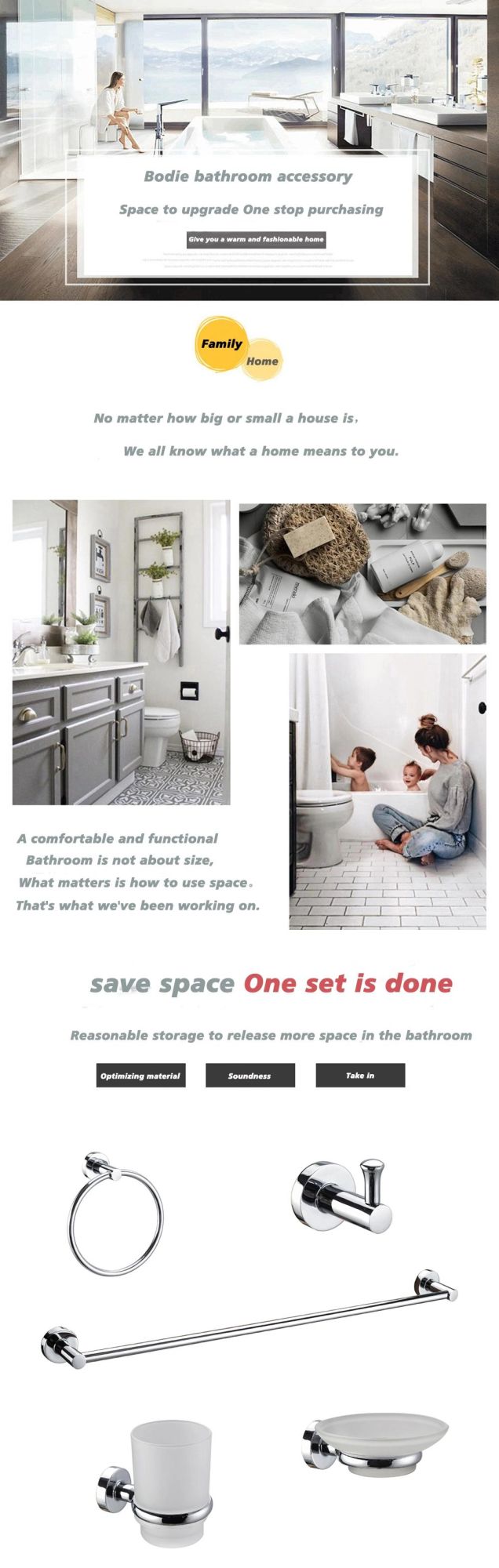 New Hotel&Home Design Zinc Toilet Bathroom Accessories Shower Bathroom Accessories 6 Pieces Set