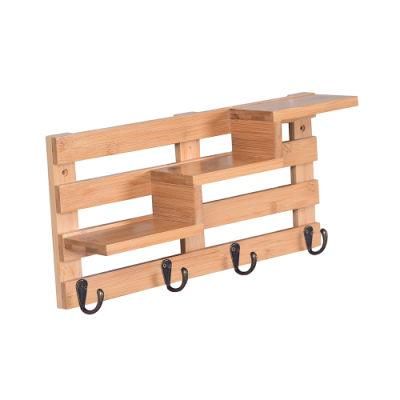 Dector Entryway Organizer Coat Hangers Bamboo Wall Hanging Shelf with 4 Metal Hooks Key Holder