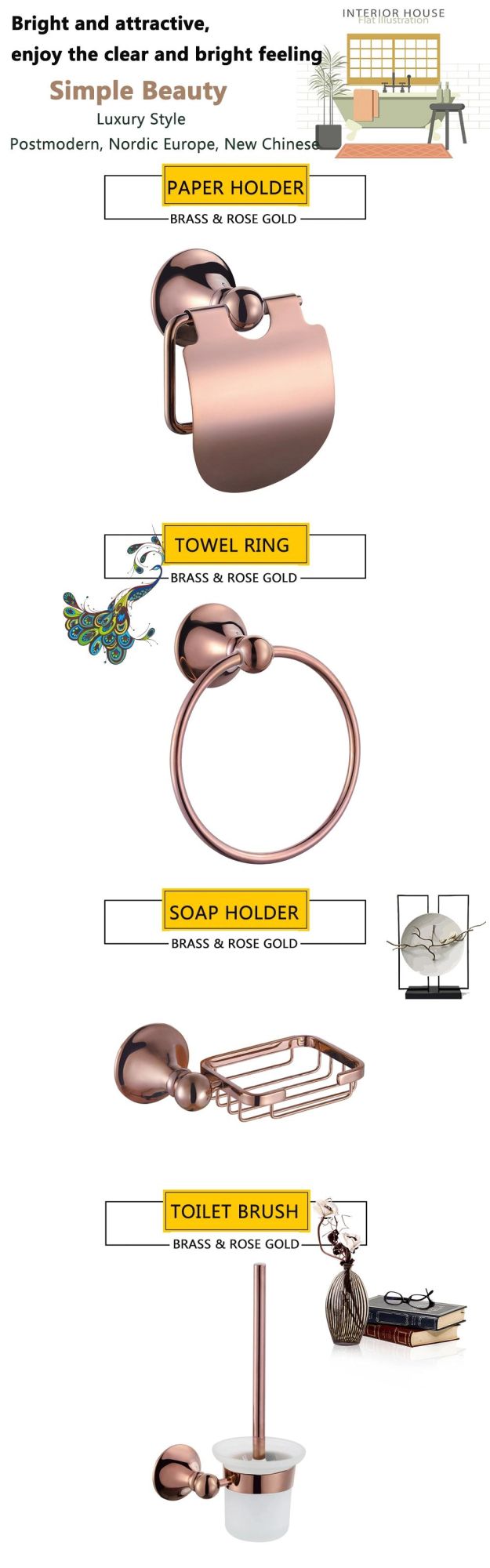 Bathroom Accessories Set Rose Gold Accessories Towel Ring