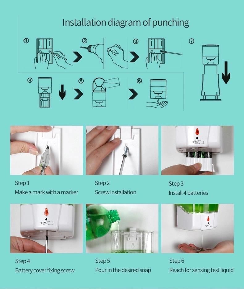 Public Washroom Hand Sanitizer Dispenser Touchless Sensor Wall Mounted Liquid Soap Dispenser Large Capacity 700ml Adapter/ Battery Powered Automatic Liquid Soap