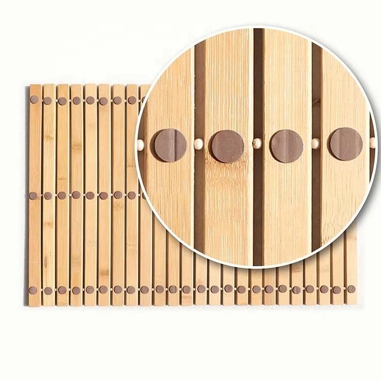 Non-Slip Rubber Designed Bathroom Bamboo Mat