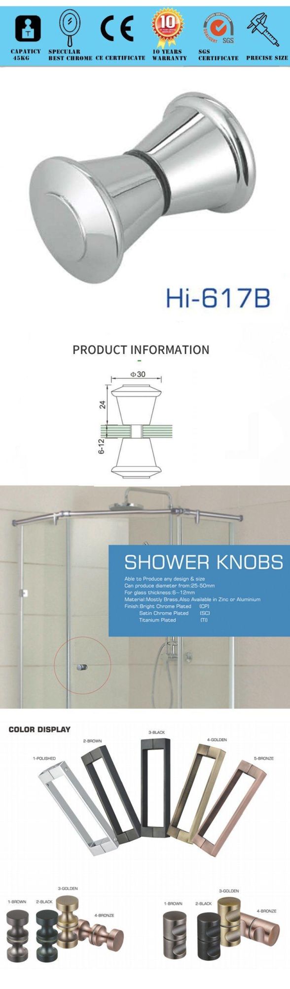 Hi-617b Furniture Chrome Small Knob Bathroom Glass Door Handle