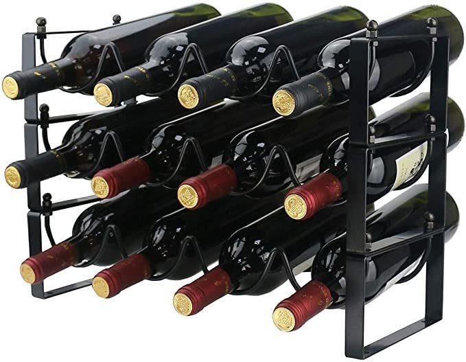 6 Bottle Wine Rack with Flower Pattern, Wine Bottle Holder Free Standing Wine Storage Rack, 2-Way Storage Original Design, Iron, Brozen