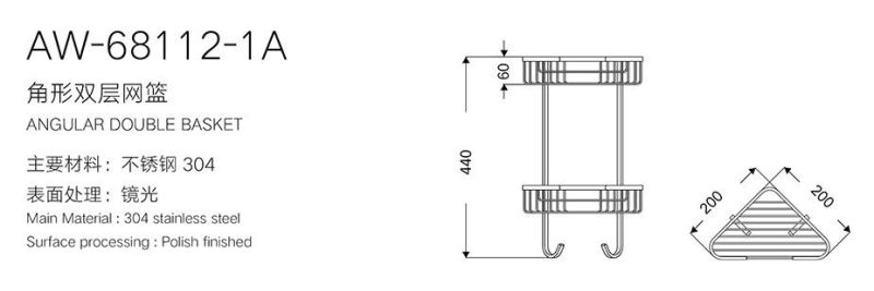 304 Stainless Steel Bathroom Shower Corner Shelf Hotel Bathroom Storage Organizer Shelf