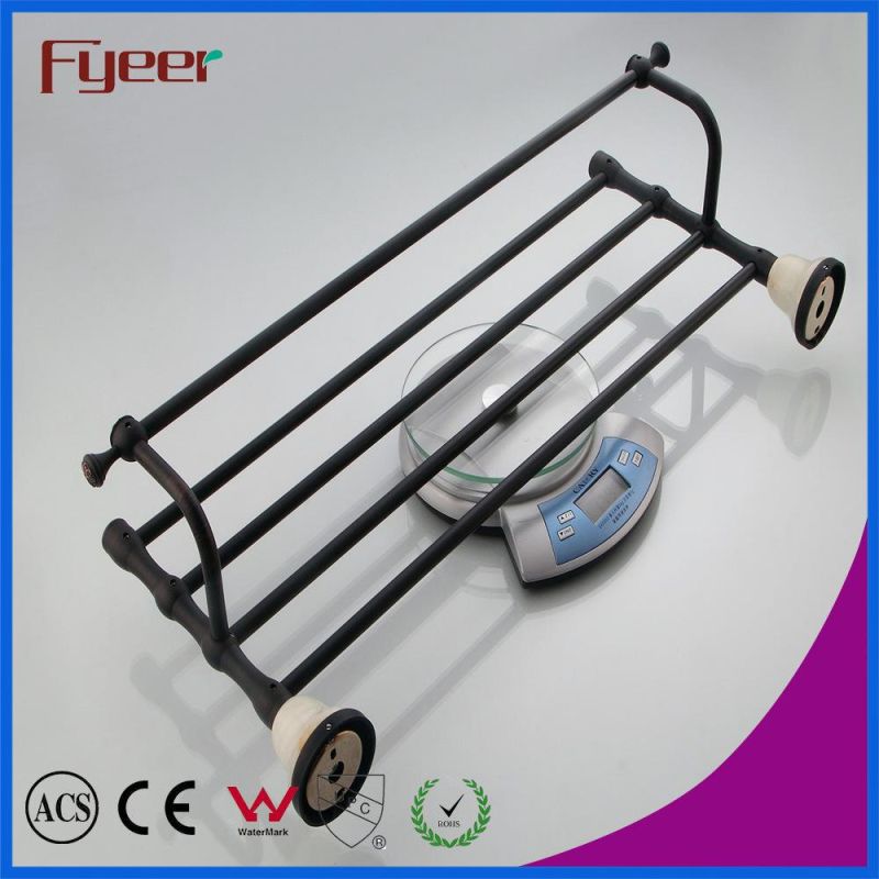 Fyeer Ceramic Base Black Bathroom Accessory Brass Towel Rack