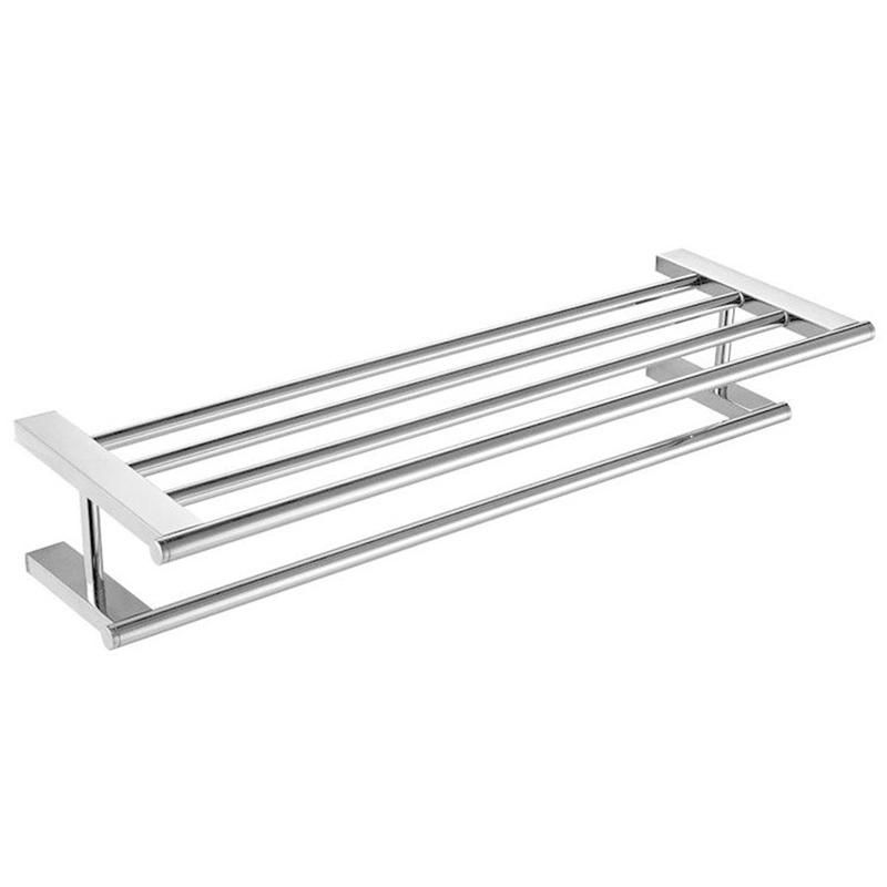 Stainless Steel 304 Flat Base Double Towel Rack with Shelf