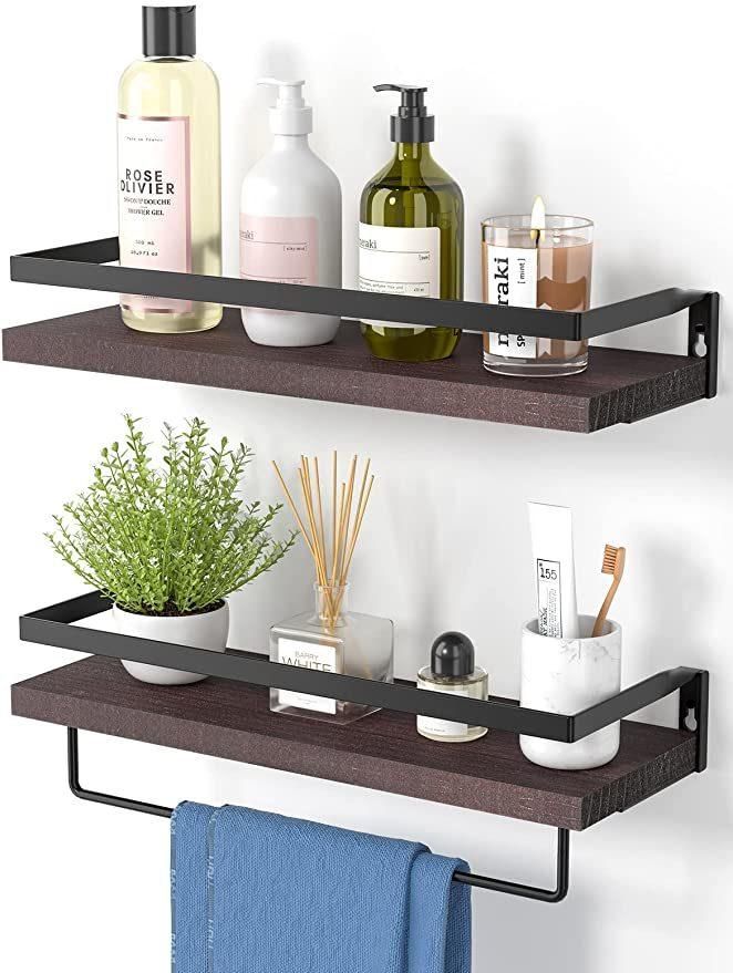 Towel Rack Wall Mounted with Top Shelf, Towelwine Rack Holder Organizer with 5 Compartments and Top Wooden Shelf for Bathroom Storage Bath Towels, 30.7 L X 7 W