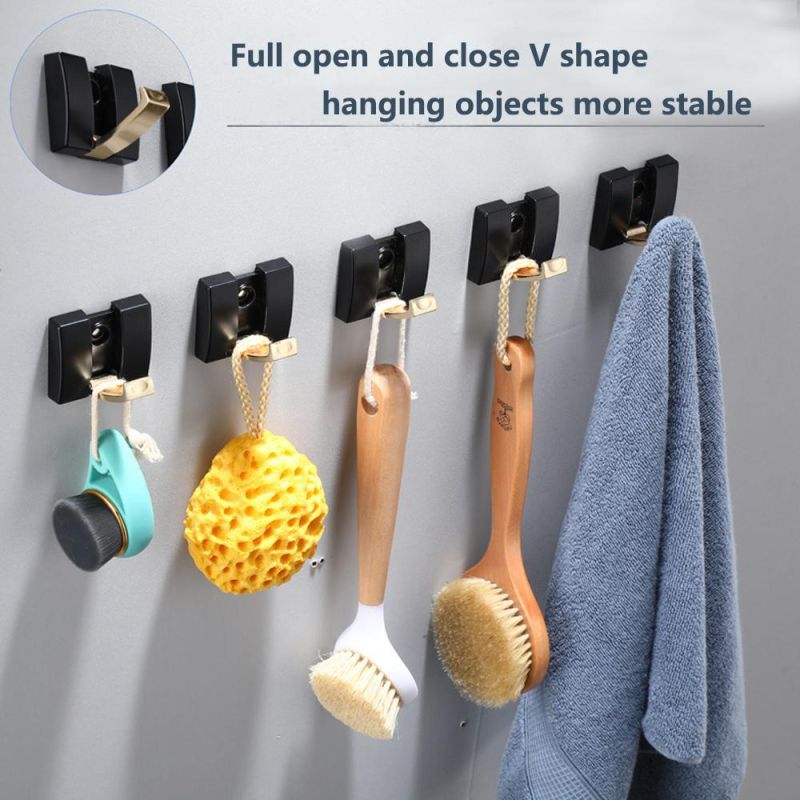 Space Aluminum Wall Hooks Heavy Duty Folding Coat Hooks Wall Towel Black Bathroom Hooks for Hanging Coats, Keys, Hat, Scarf, Bag