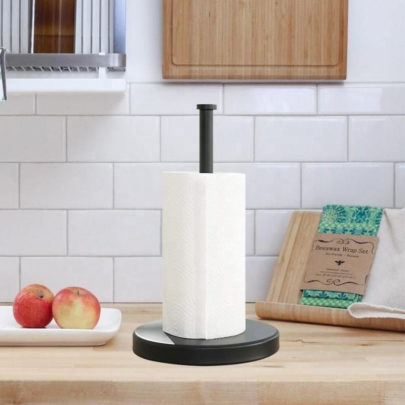 Countertop SUS304 Stainless Steel Standing Kitchen Towel Paper Roll Holder with Weighted Base