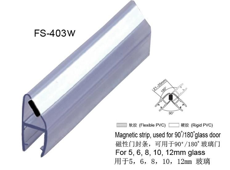 White Magnetic Strip Glass Shower Door Transparent Seal