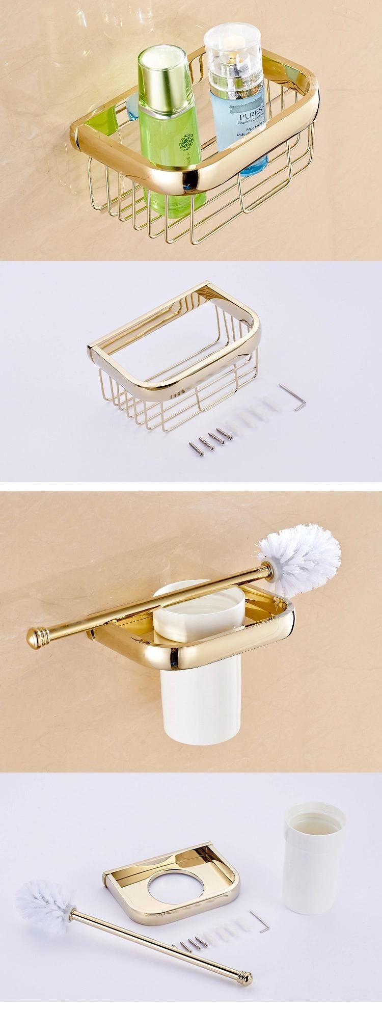 Elegant Wall Mounted Bath Hotel Bathroom Polishing Gold Plating Brass Towel Rack