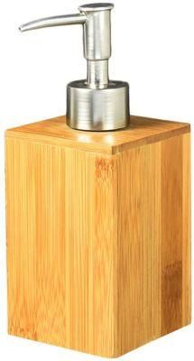 Sustainable Square Bamboo Soap Dispenser for Bathroom and Hand Washing Sink