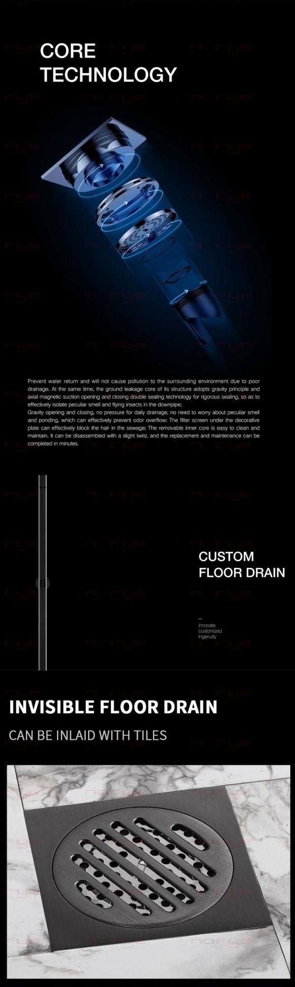 Factory Direct Sales Satin Stainless Steel 304 Floor Drain for Bathroom