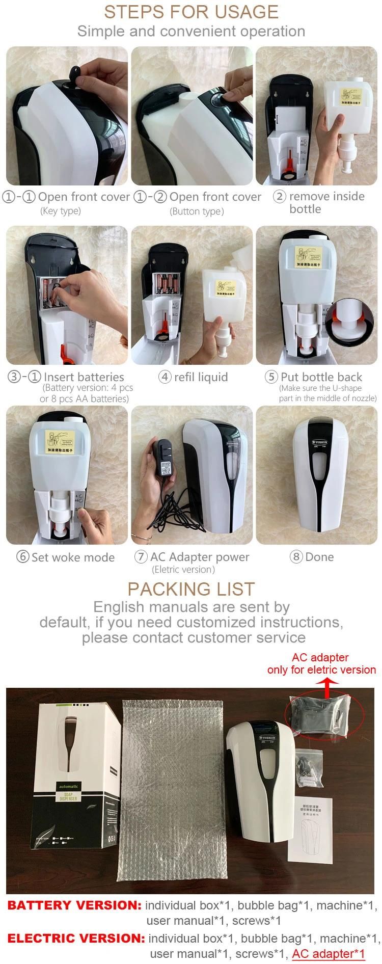 Bottle Refilled Hotel Hand Sensor Soap Dispenser
