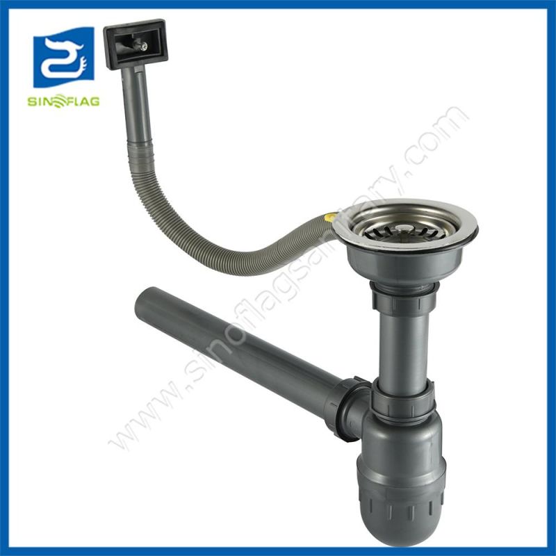 Kitchen Sink Drain Strainer Drainage Siphon Waste Pipe Overflow Tube Siphon Set