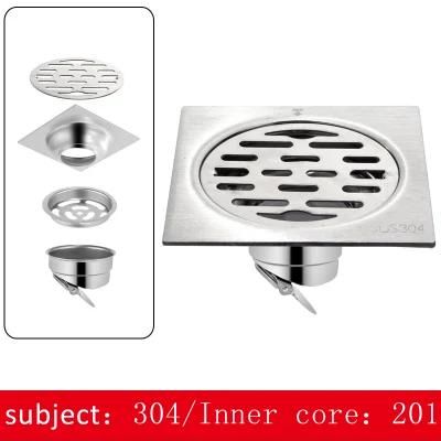 10 * 10cm 3mm Thick Self-Closing Deodorant Floor Drain DN50 Bathroom Square 304 &amp; 201 Stainless Steel Floor Drain